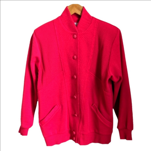 VINTAGE Pink 80's Classic Feminine Retro Barbicore Wool Blazer Cardigan Size 8